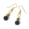 Fresh Water Pearl and Lava Stone Earrings with Gold Color Base Metal French Ear Wire