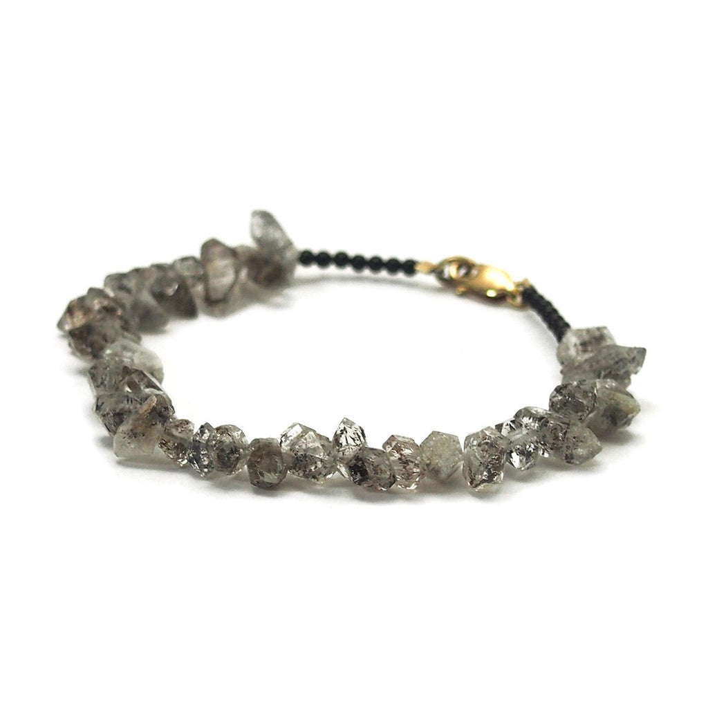 Herkimer Diamond Nuggets and Black Onyx Bracelet with Gold Filled Lobster Claw Clasp