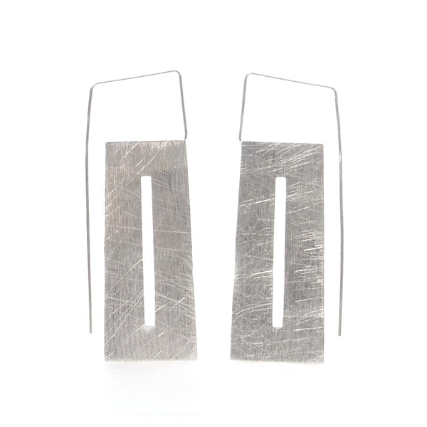 Sterling Silver Brushed Rectangle Cutout Earrings