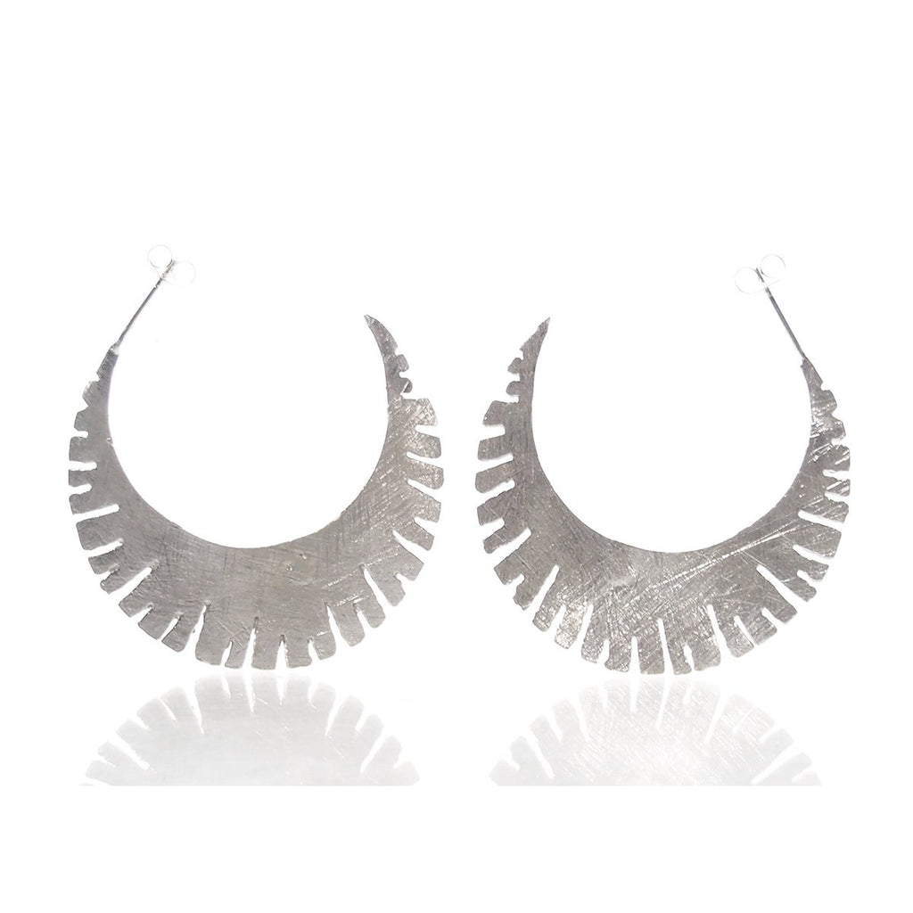 Sterling Silver Brushed Crescent Ridged Earrings
