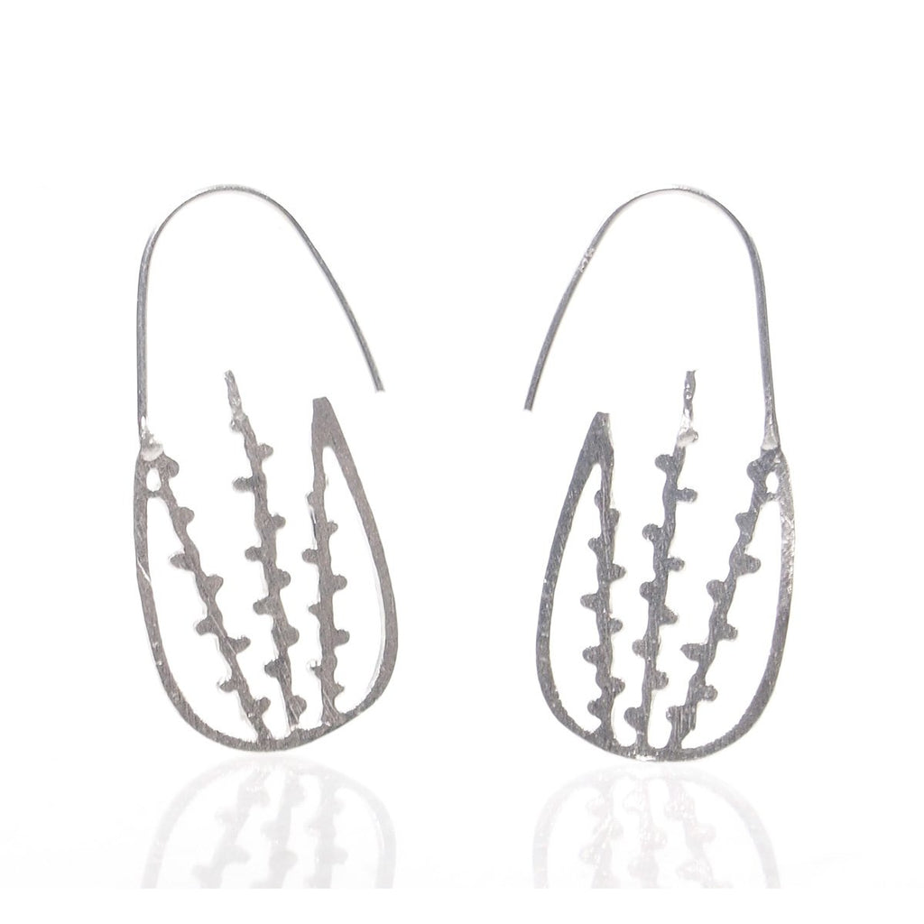 Sterling Silver Brushed Oval Vine Basket Earrings
