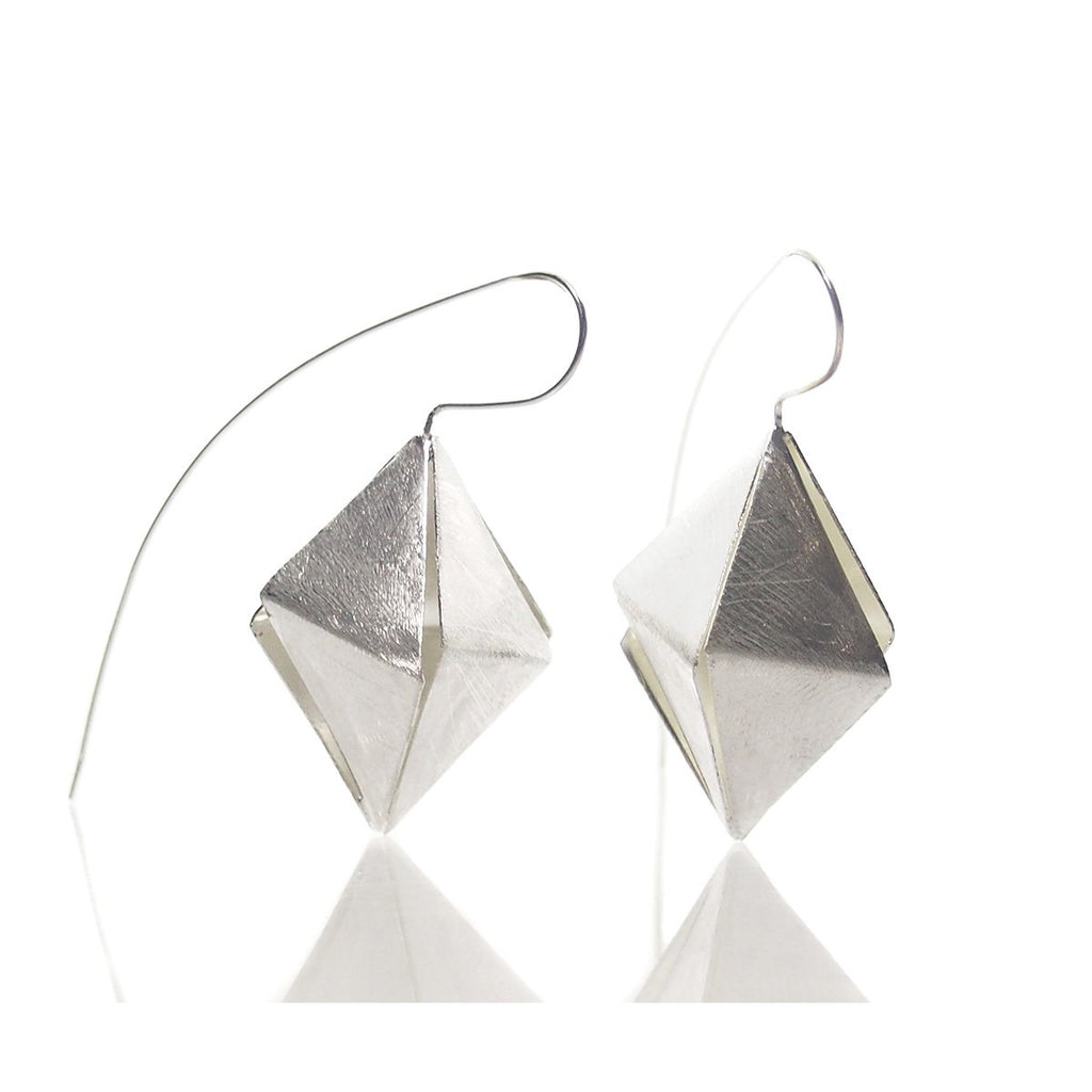 Sterling Silver Brushed Folded Diamond Earrings