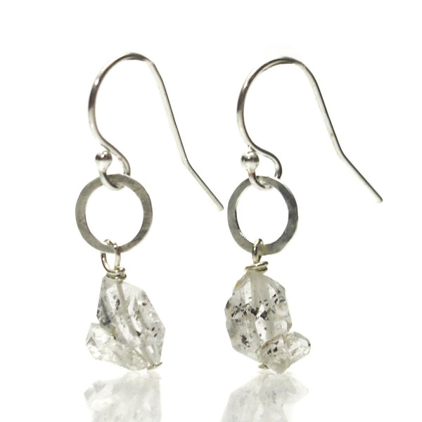 Herkimer Diamond Earrings with Sterling Silver Hand Hammered Jumpring with Sterling Silver Earwires