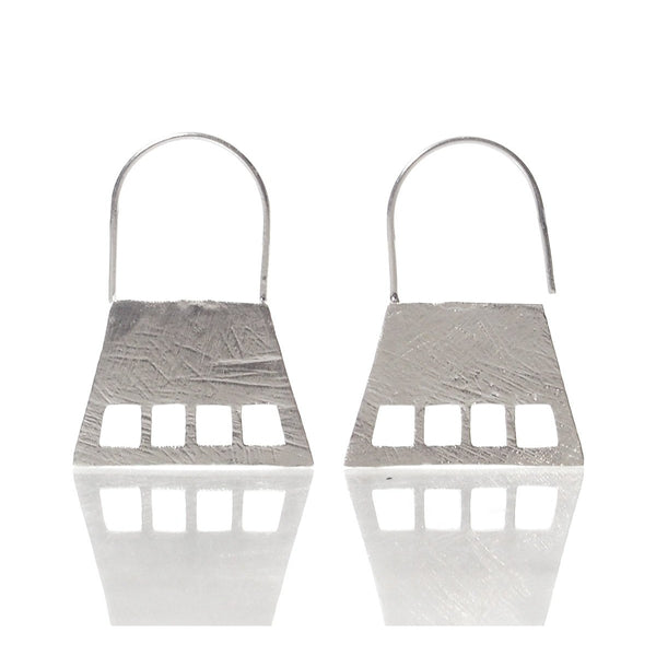 Sterling Silver Brushed Square Purse with Cutout Earrings