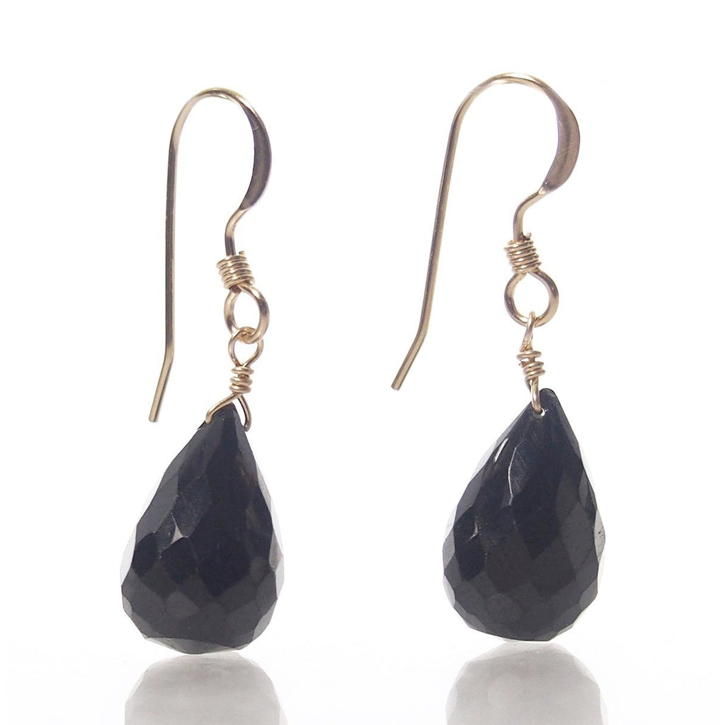Black Spinel Teardrop Earrings with Gold Filled French Earwires
