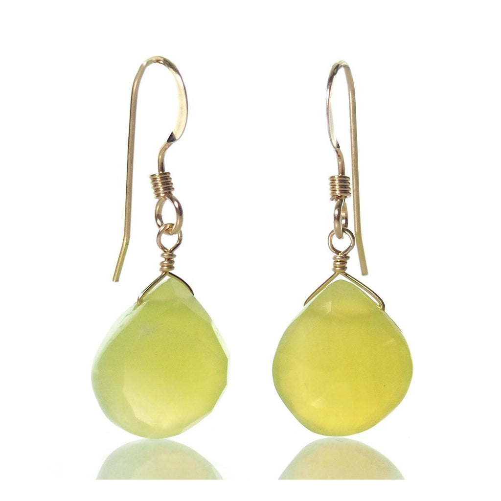 Green Apple Chalcedony Earrings with Gold Filled French Earwires