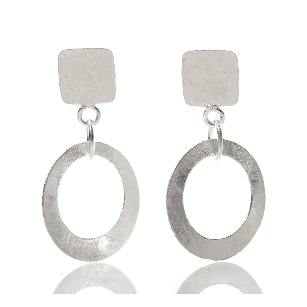 Sterling Silver Brushed Flat Circle with Post Earrings