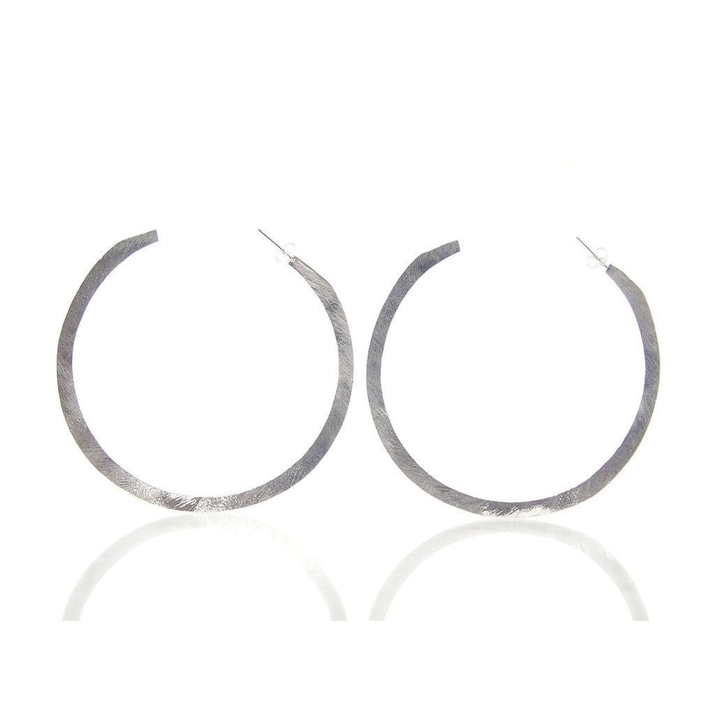 Sterling Silver Brushed 70mm Flat Hoop Earrings