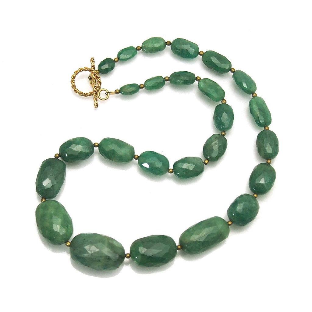 Emerald Necklace with Gold Filled Spiral Toggle Clasp