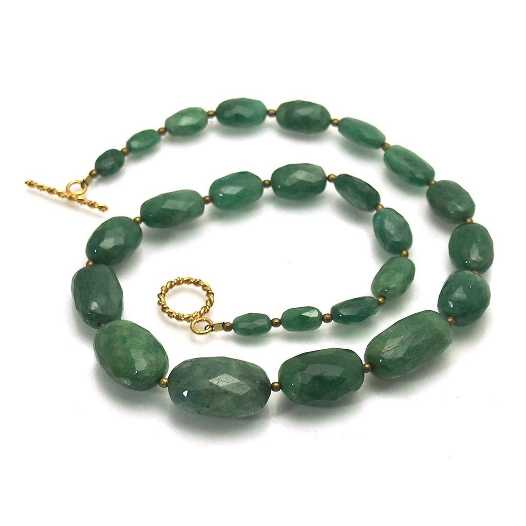 Emerald Necklace with Gold Filled Spiral Toggle Clasp