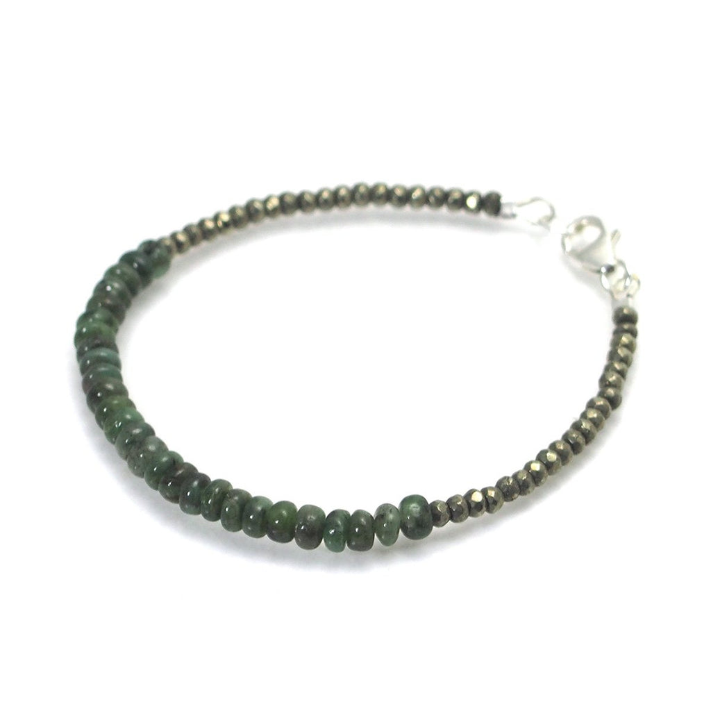 Emerald and Faceted Pyrite Bracelet with Sterling Silver Lobster Claw Clasp