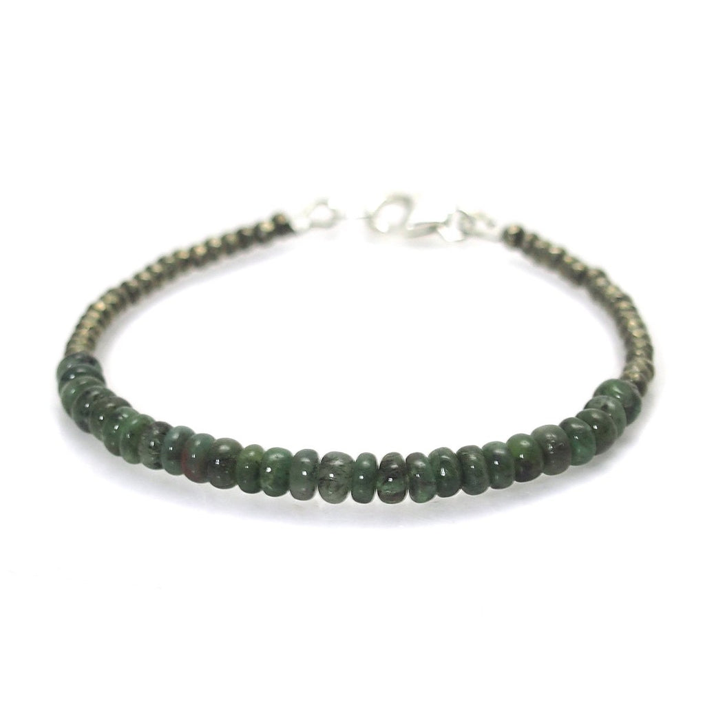 Emerald and Faceted Pyrite Bracelet with Sterling Silver Lobster Claw Clasp