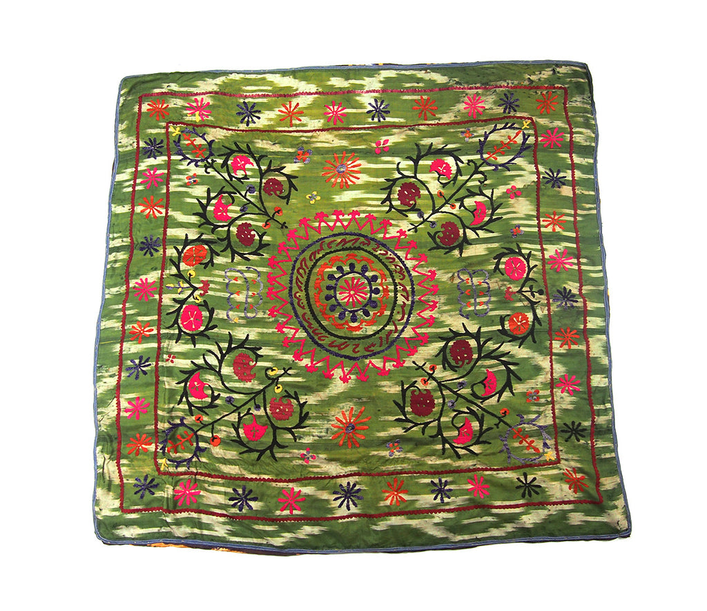 Ensemble 23: Vintage Suzani Tapestry with 100% Raw Silk Hand Dyed Scarf - Each Item Sold Separately