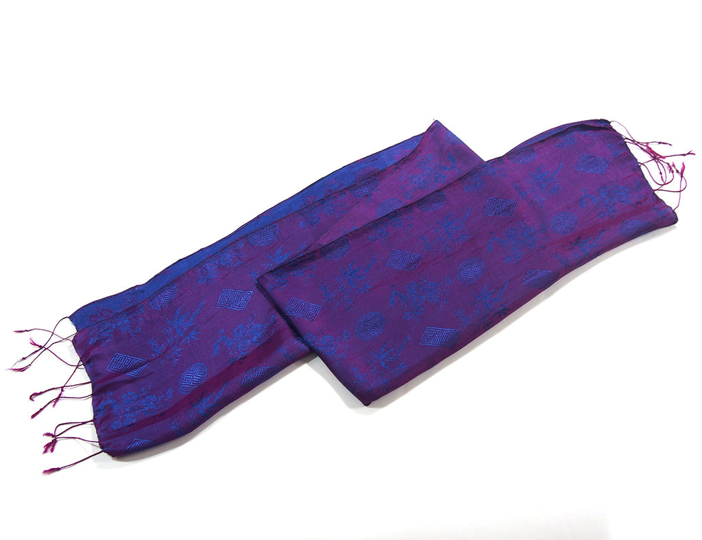 Ensemble 10: Vietnamese 100% Silk Two-Tone Scarf, Royal Blue/Magenta with Thailand Printed Turquoise Wrap Skirt - Each Item Sold Separately