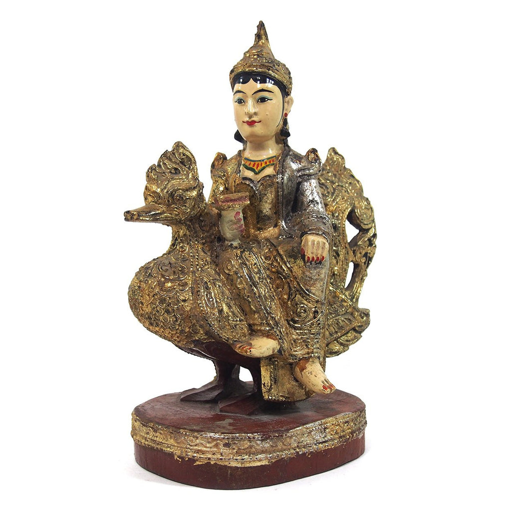 Saraswati Polychrome with Golden Leaf Large Figure from Burma known as Thurathadi Dewi