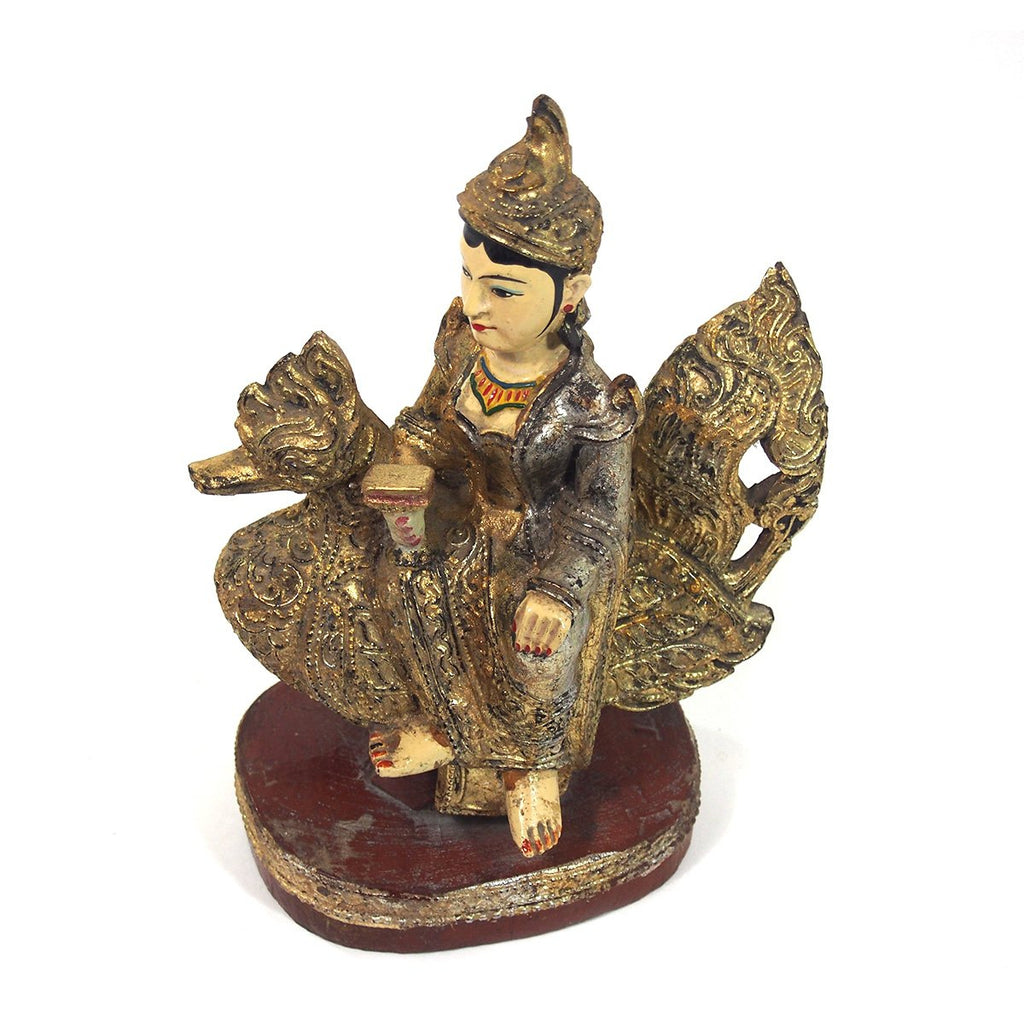 Saraswati Polychrome with Golden Leaf Large Figure from Burma known as Thurathadi Dewi