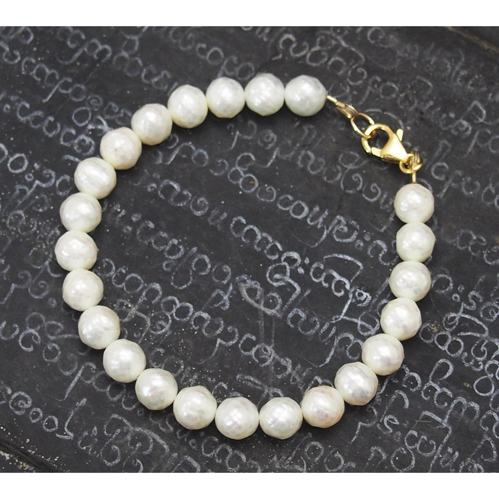 Faceted Fresh Water Pearl Bracelet with Gold Filled Trigger Clasp