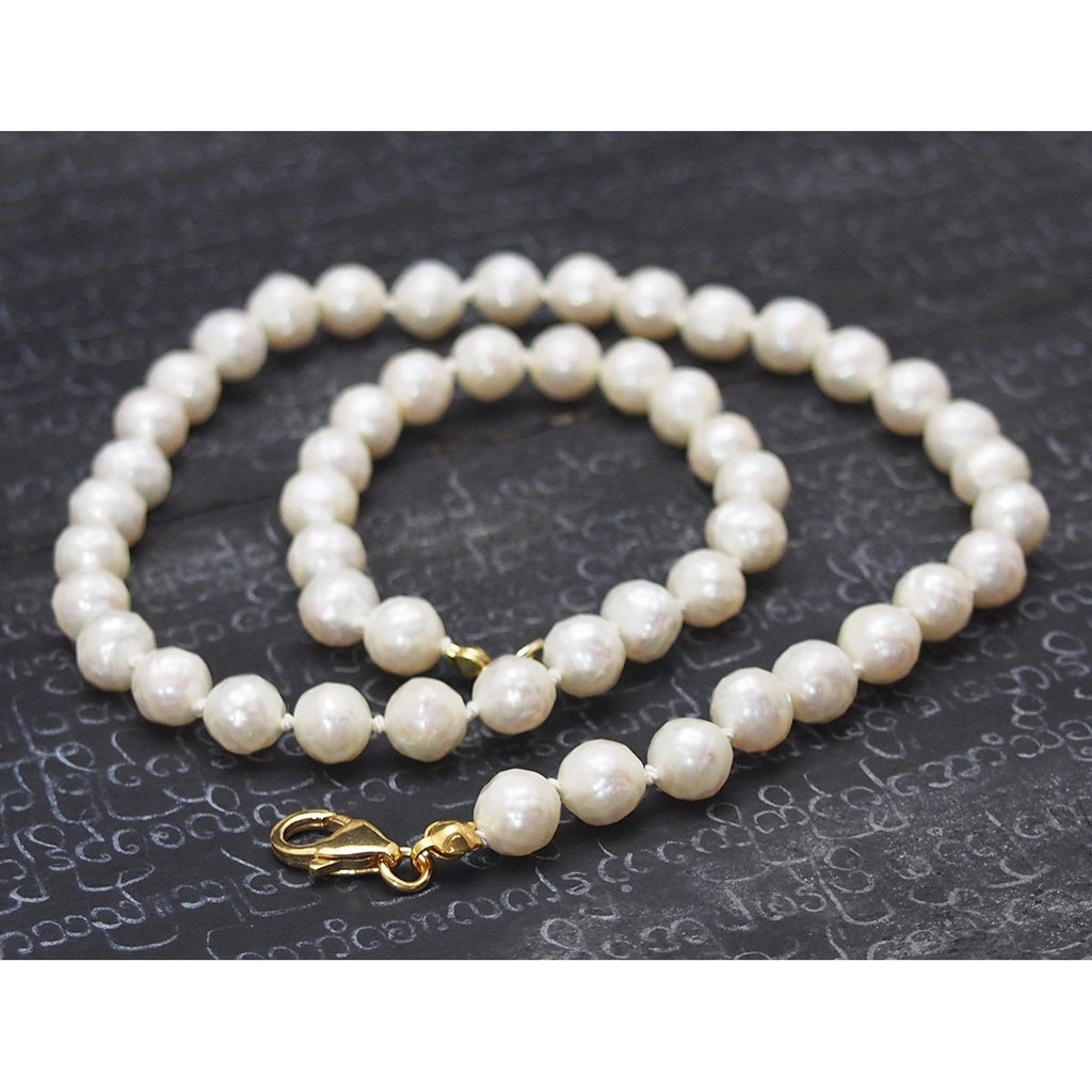 Fresh Water Pearl Knotted Necklace with Gold Filled Trigger Clasp