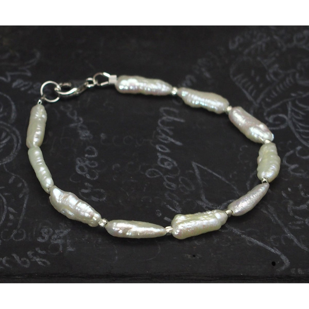 Fresh Water Pearl with Sterling Silver Spacer Bead Bracelet with Sterling Silver Trigger Clasp
