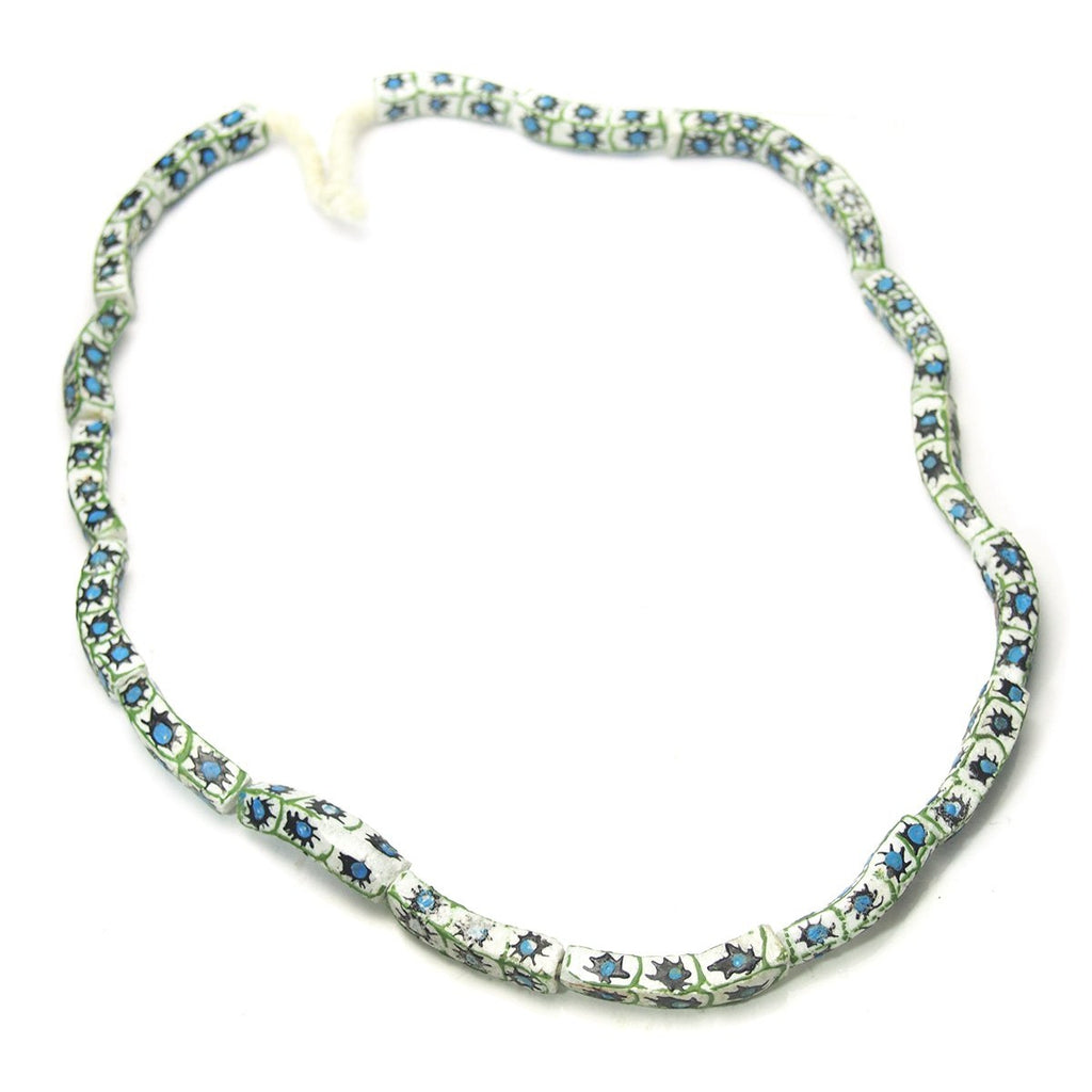 Ghana Powder Glass Delft Blue Style Elbow Millefiori Beads