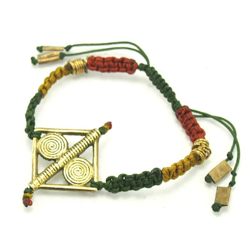 Macrame Adjustable Bracelet with Baoule Style Cast Brass Bead