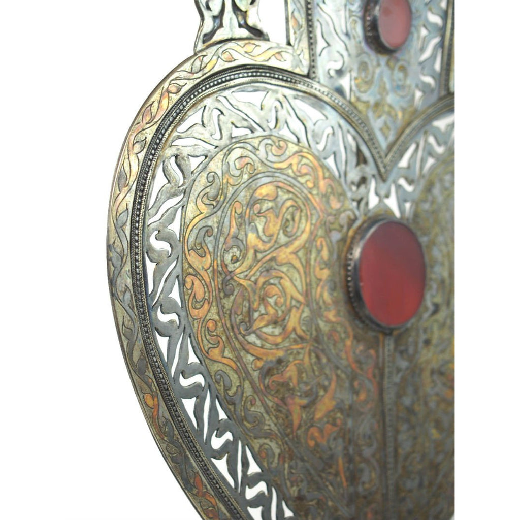 Turkmen Asyk Cordiform Heart Shape Antique Pendant with Dagdan Protective Birds-02