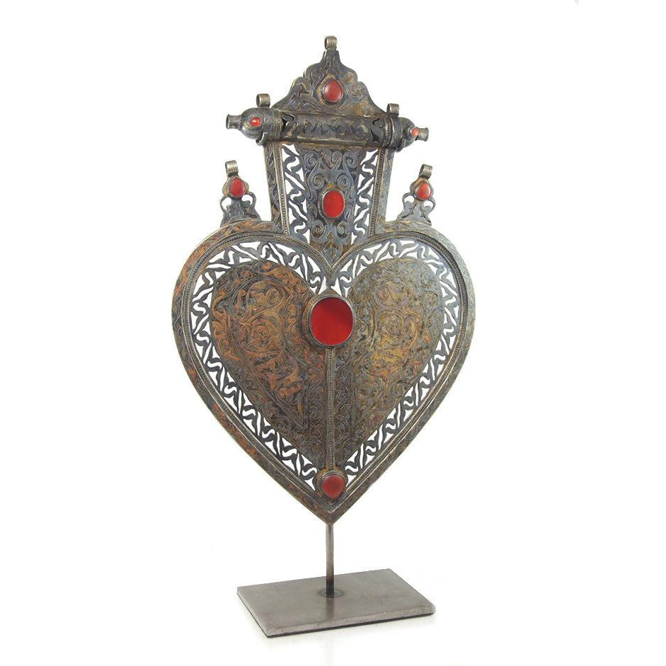 Turkmen Asyk Cordiform Heart Shape Antique Pendant with Dagdan Protect ...