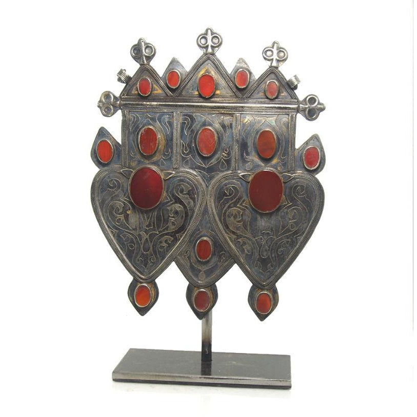 Turkmen Double Asyk Cordiform Heart Shape Antique Pendant-04