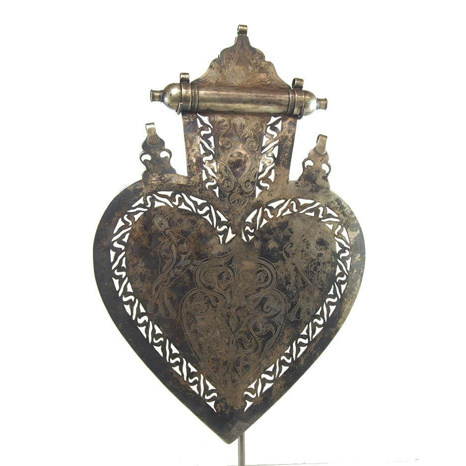 Turkmen Asyk Cordiform Heart Shape Antique Pendant with Dagdan Protective Birds-02