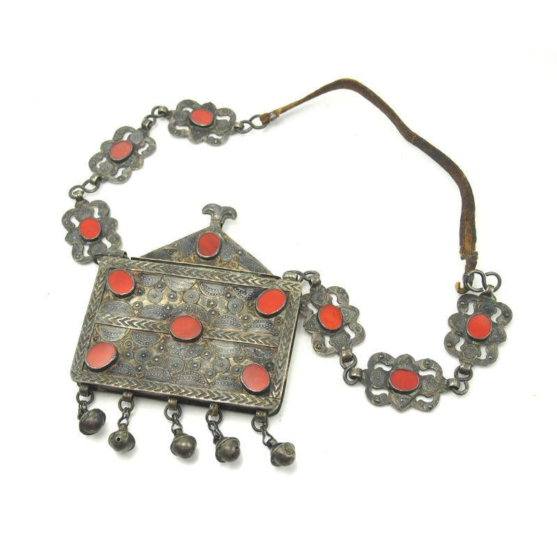 Turkmen Amulet Case Antique with Original Chain and Leather Strap-18