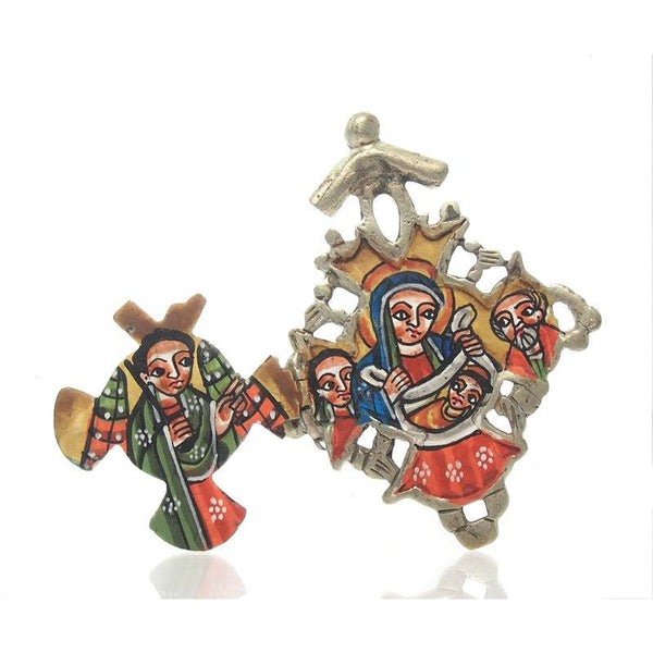Ethiopian Processional Hand-Painted Icon Cross, Small 1