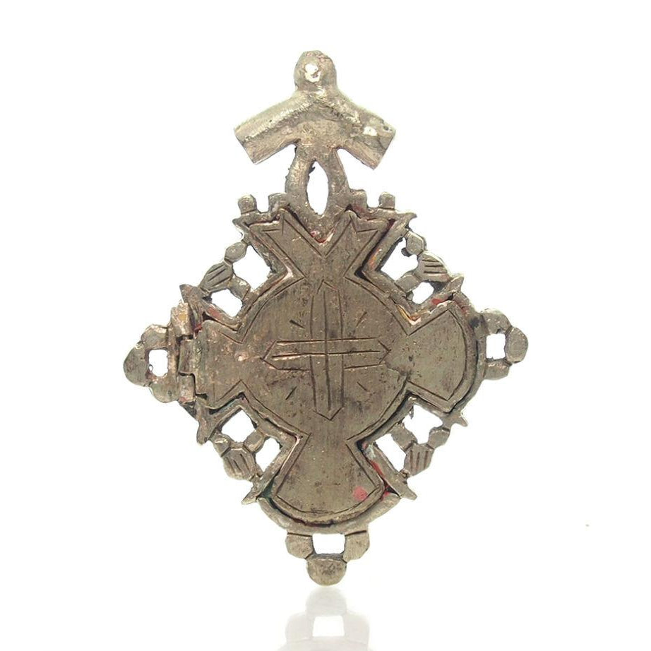 Ethiopian Processional Hand-Painted Icon Cross, Small 3