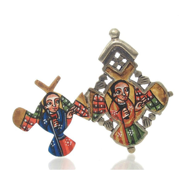 Ethiopian Processional Hand-Painted Icon Cross, Small 6