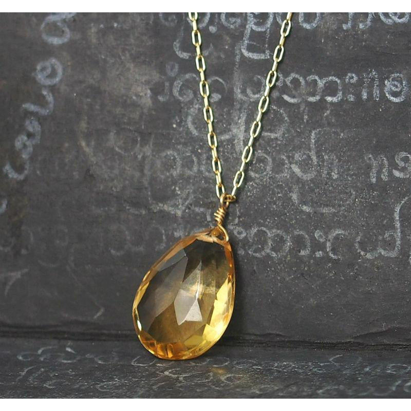 Citrine Necklace on Gold Filled Chain With Gold Filled Spring Clasp