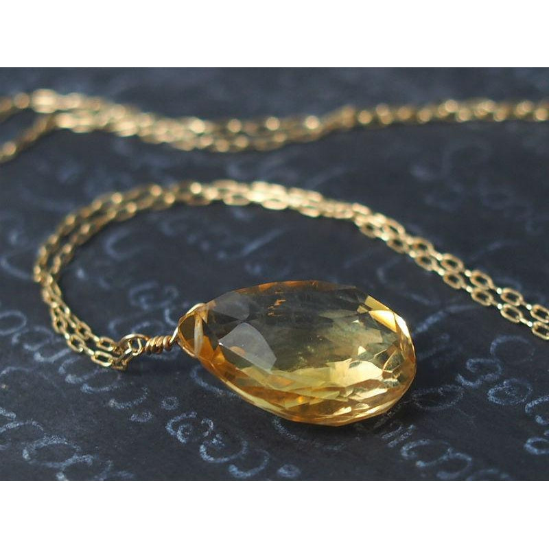Citrine Necklace on Gold Filled Chain With Gold Filled Spring Clasp