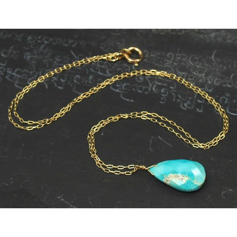 Turquoise Necklace On Gold Filled Chain With Gold Filled Spring Clasp