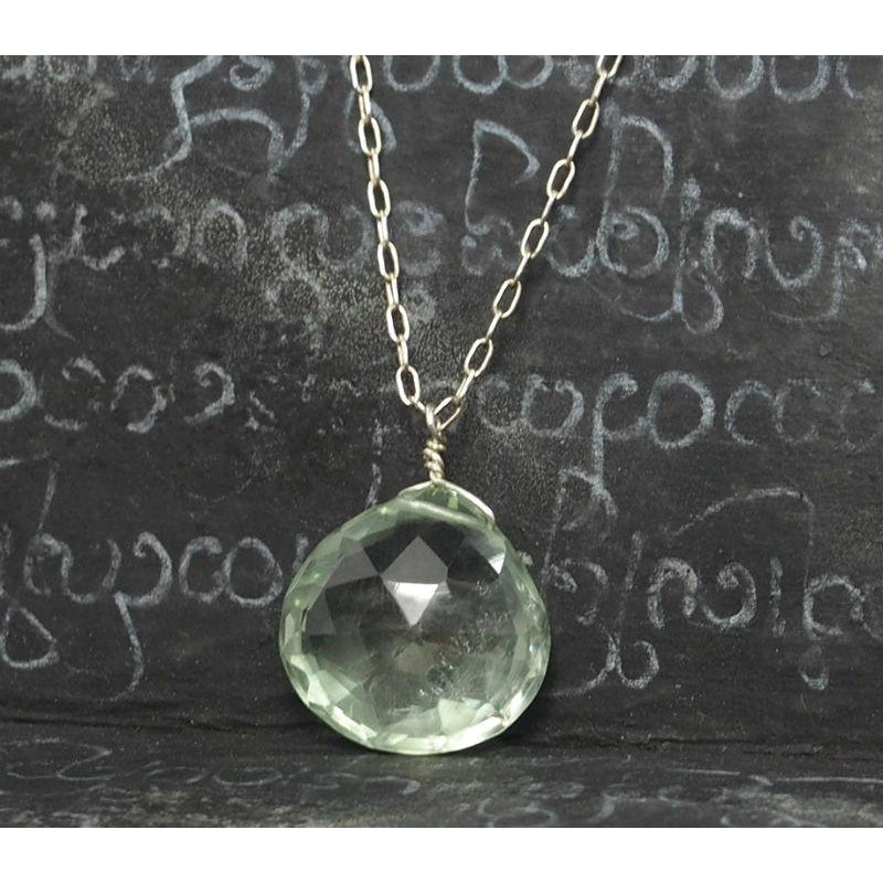 Green Amethyst On Sterling Silver Chain With Sterling Silver Spring Clasp