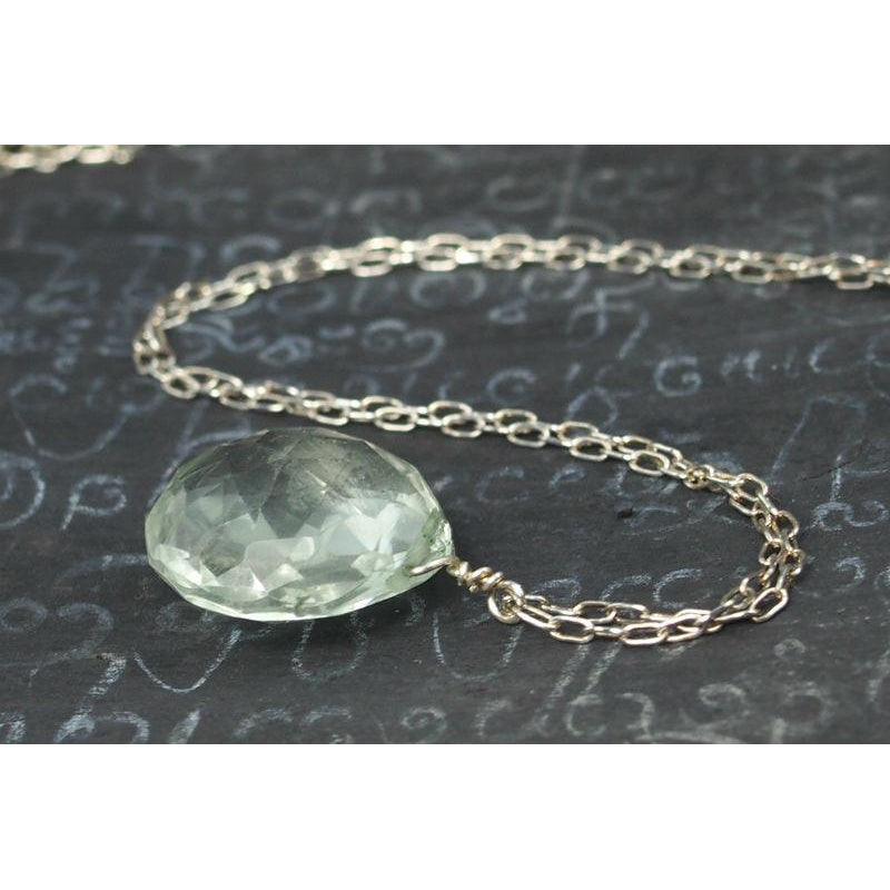 Green Amethyst On Sterling Silver Chain With Sterling Silver Spring Clasp