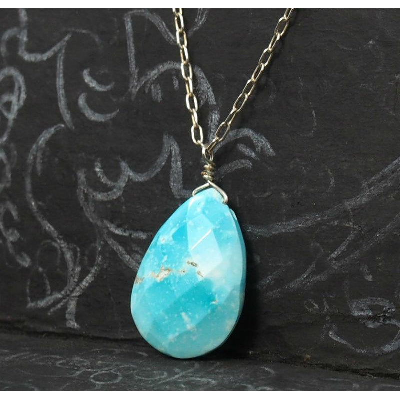 Turquoise Necklace On Sterling Silver Chain With Sterling Silver Spring Clasp 2