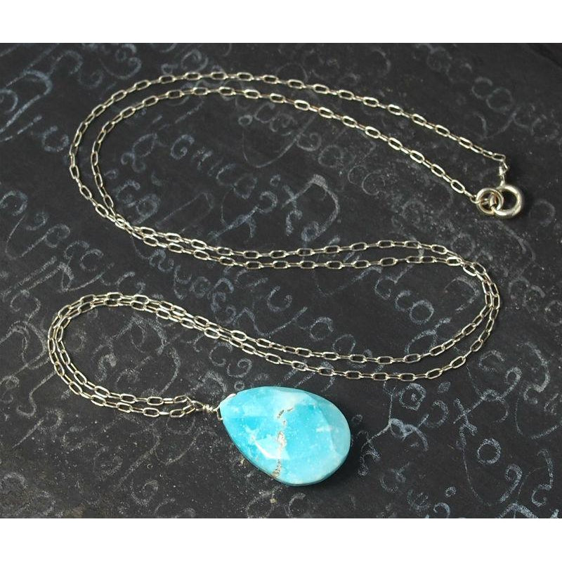 Turquoise Necklace On Sterling Silver Chain With Sterling Silver Spring Clasp 2