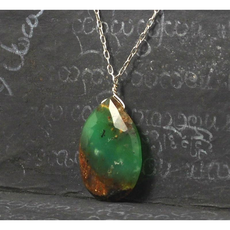 Chrysoprase Necklace On Sterling Silver Chain With Sterling Silver Spring Clasp