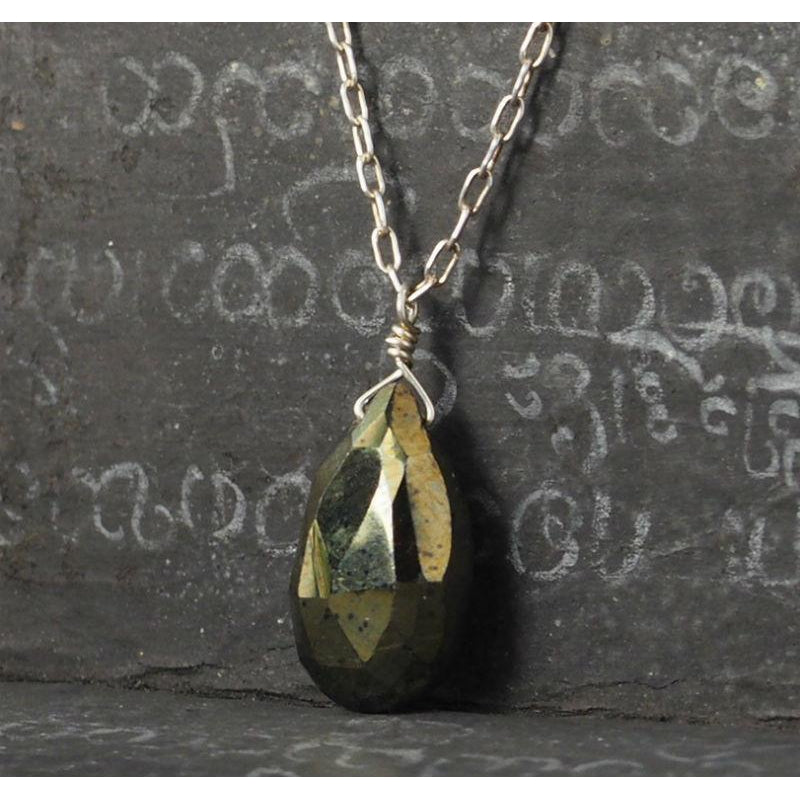Pyrite Necklace On Sterling Silver Chain With Sterling Silver Spring Clasp 2
