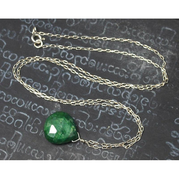 Emerald Necklace On Sterling Silver Chain With Sterling Silver Spring Clasp 2