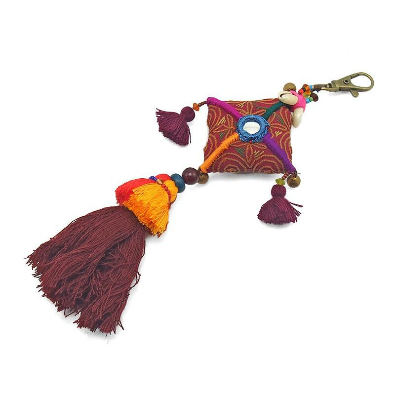 Hilltribe Embroidery Tassel Keychain, A