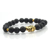 Lavastone and Gold Vermeil Beads Elastic Bracelet with Gold Plated Buddha Head