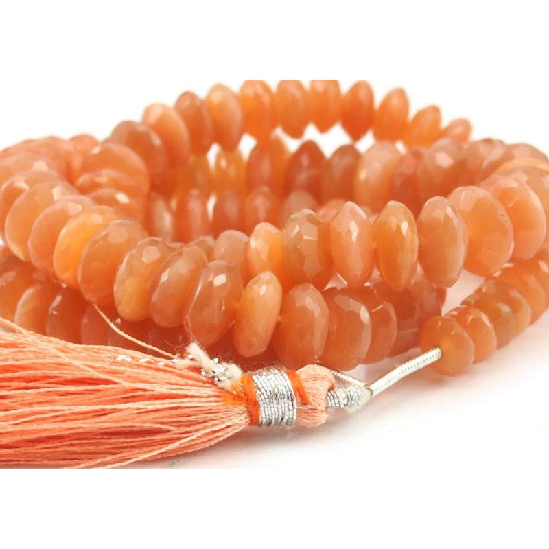 Peach Moonstone German Cut Faceted Rondelle Strand  6mm-11mm