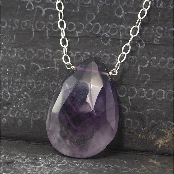 Natural Chevron Amethyst Necklace On Sterling Silver Chain with Sterling Silver Trigger Clasp