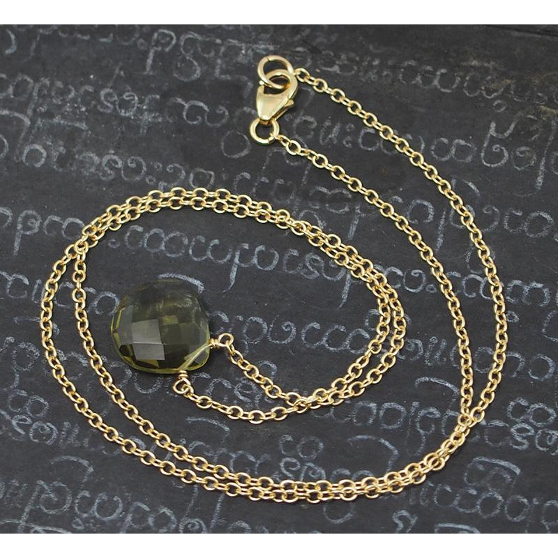 Olive Quartz Necklace On Gold Filled Chain With Gold Filled Trigger Clasp