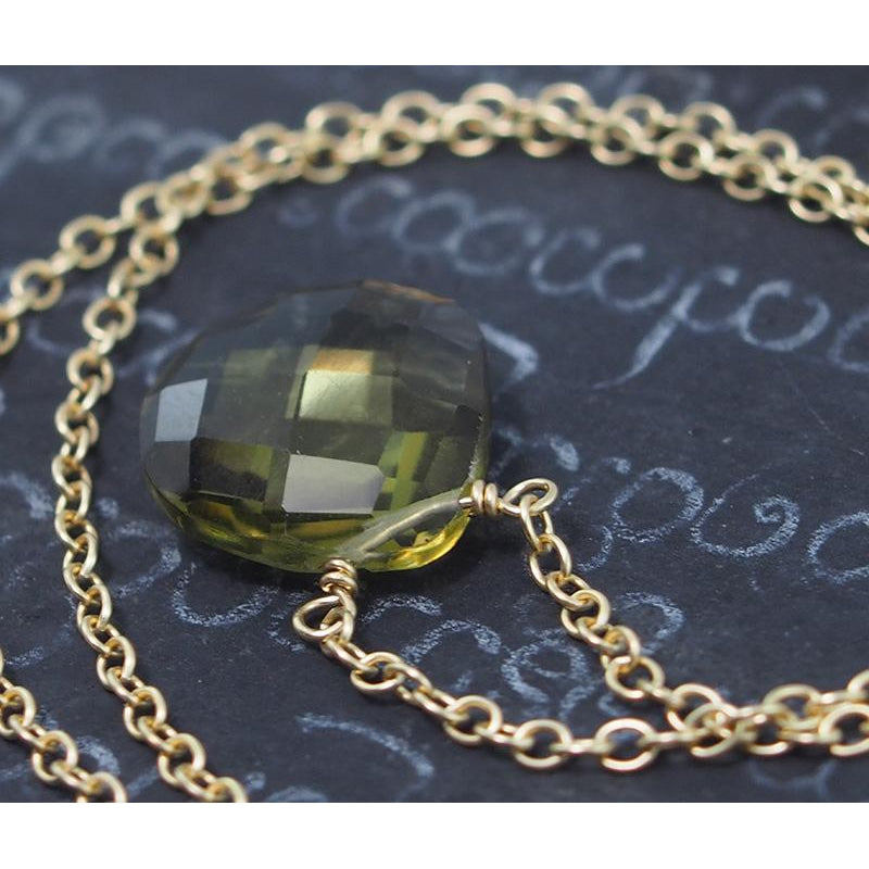 Olive Quartz Necklace On Gold Filled Chain With Gold Filled Trigger Clasp