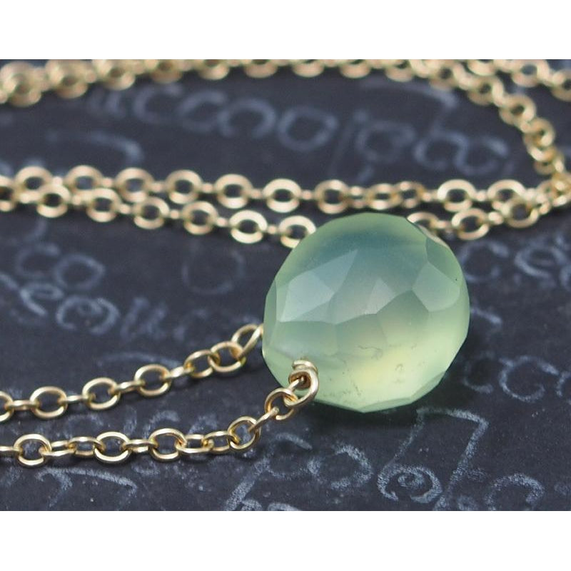 Green Apple Chalcedony Necklace On Gold Filled Chain With Gold Filled Lobster Claw Clasp